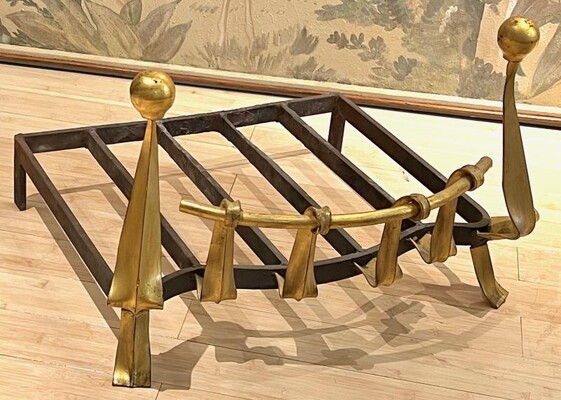 Awesome gold leaf french forties wrought iron andiron