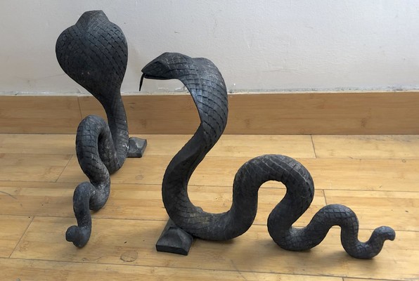 Edgar Brandt pair of bronze Cobra Andirons in vintage condition