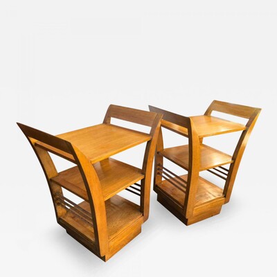 Jean Royère Pair of Two-Tier Bedsides or Side Tables in Oak