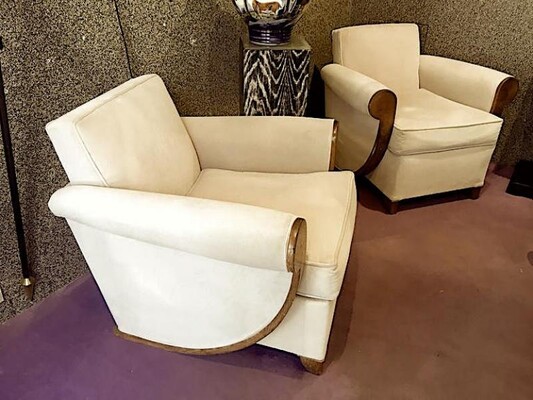 Louis Sognot Superb Comfortable Pair of Club Chairs