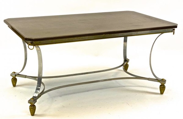 Maison Jansen  dinning table with metal base and bronze accent