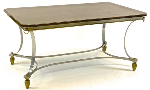 Maison Jansen  dinning table with metal base and bronze accent