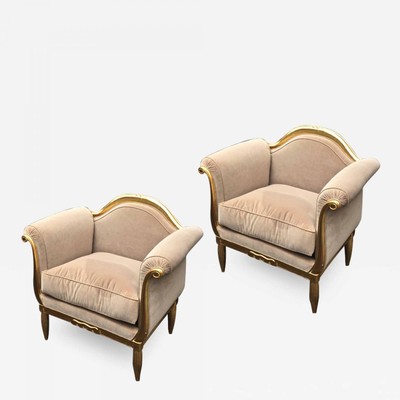 Maurice Dufrene refined art deco carved gilt wood frame chairs