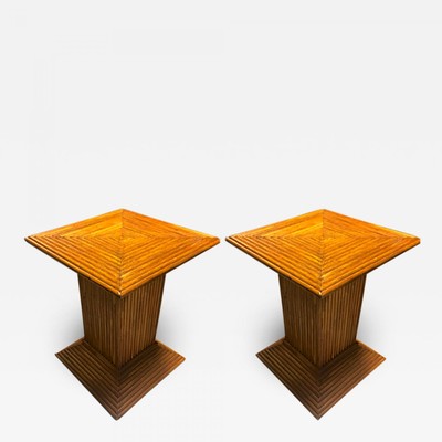 Style of Gabriella Crespi pair of bamboo side table
